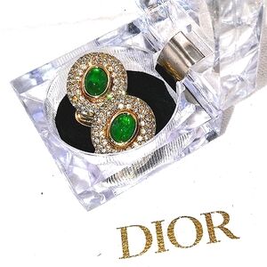 Christian Dior Gold Gripoix & Crystal Clip Earrings Estate Excellent Rated
